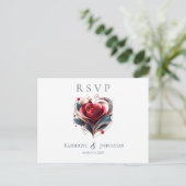 Modern Hartvormig Roos-RSVP-Wedding- Briefkaart (Staand voorkant)