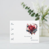 Modern Hartvormig Roos-RSVP-Wedding- Briefkaart (Staand voorkant)