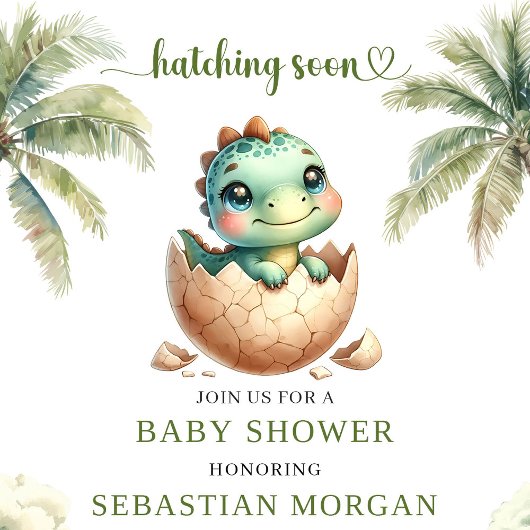 Modern Hatching Soon Dinosaur Egg Shower Invite Kaart