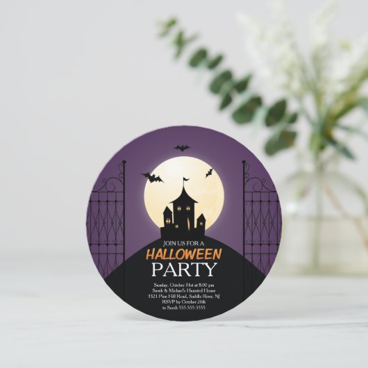 Modern Haunted House Halloween Party Uitnodiging (Staand voorkant)