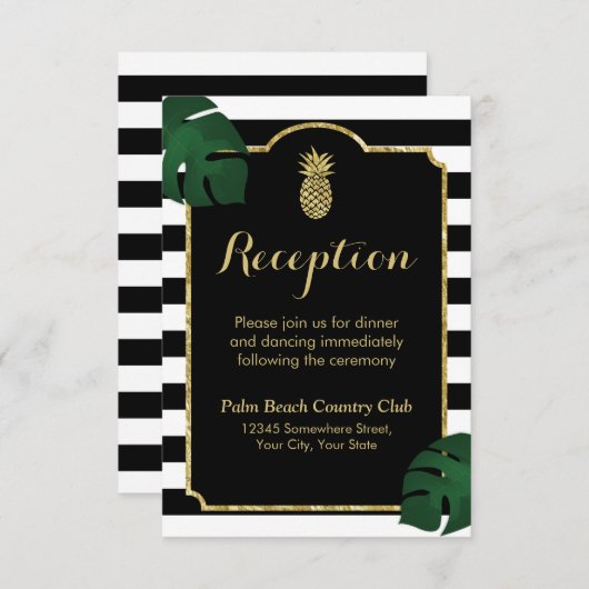 Modern Hawaiian Gold Pineapple Weddenschap Informatiekaartje (Voorkant / Achterkant)