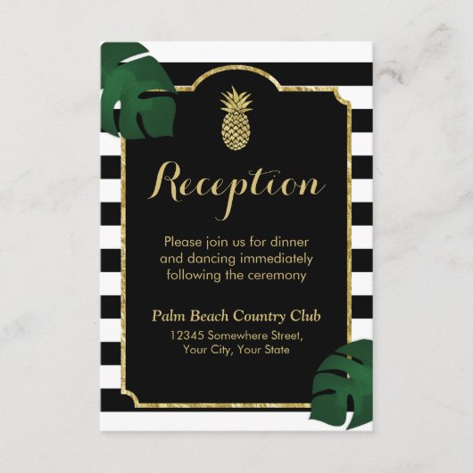 Modern Hawaiian Gold Pineapple Weddenschap Informatiekaartje (Voorkant)