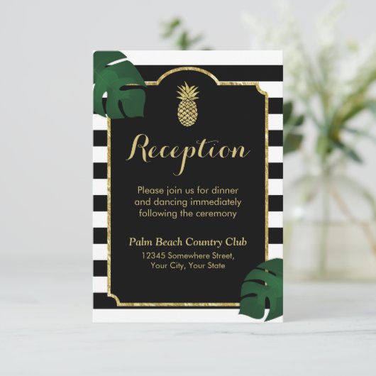 Modern Hawaiian Gold Pineapple Weddenschap Informatiekaartje (Staand voorkant)