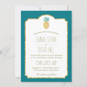Modern Hawaiian Pineapple Gold-omhulde bruiloft Kaart