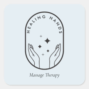 Modern Healing Hands Massage, Wellness Logo Blue Vierkante Sticker