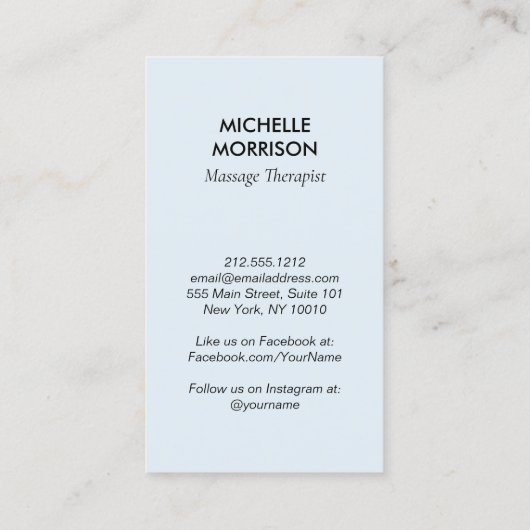 Modern Healing Hands Massage Zwart en Blauw Logo Visitekaartje (Achterkant)