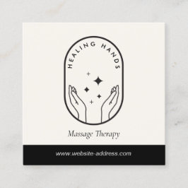 Modern Healing Hands Massage Zwart en Ivoor Logo Vierkante Visitekaartje