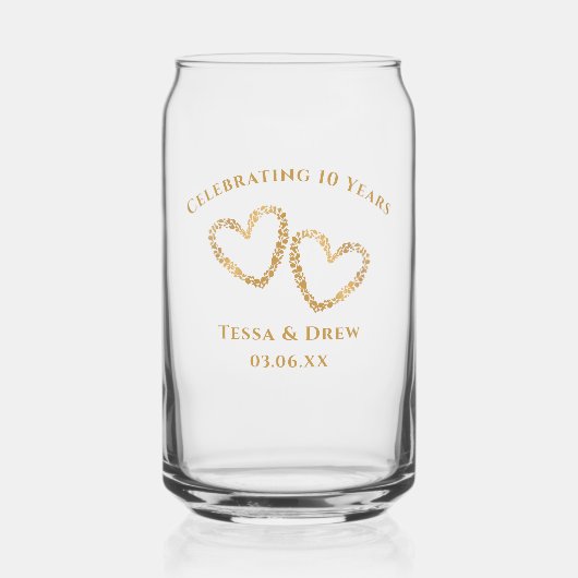 Modern Heart 10th Wedding Anniversary Personalized Blikvorm Glas (Voorkant)