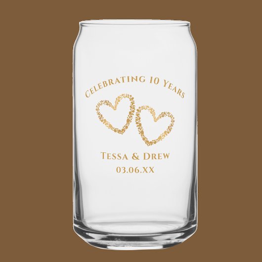 Modern Heart 10th Wedding Anniversary Personalized Blikvorm Glas