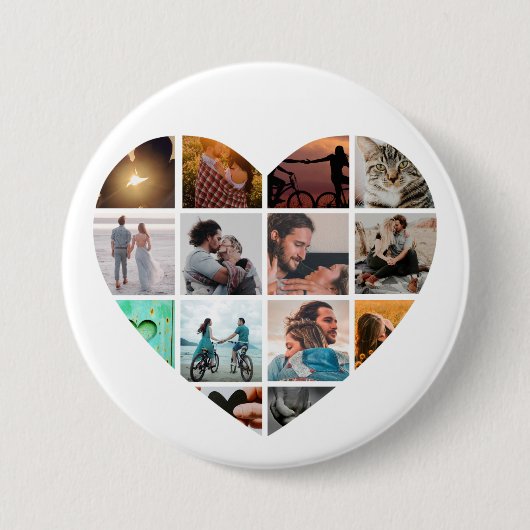 Modern Heart 14 Foto Collage Love Family Ronde Button 7,6 Cm (Voorkant)