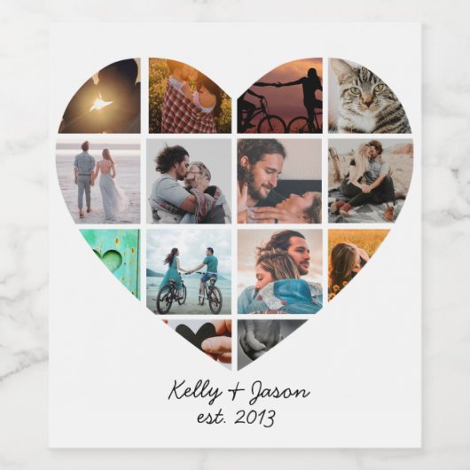 Modern Heart 14 Foto Collage Love Family Wijn Etiket (Enkel label)