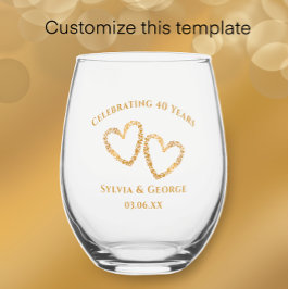 Modern Heart 40th Wedding Jubileum gepersonaliseer Wijnglas Zonder Voet