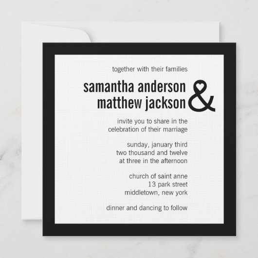 Modern Heart Ampersand Wedding Uitnodiging (Voorkant)