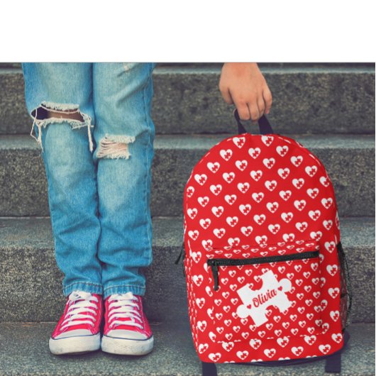 Modern Heart And Puzzle Pieces | Valentine Day Red Bedrukte Rugzak