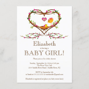 Modern Heart baby bird Girls Baby shower Kaart