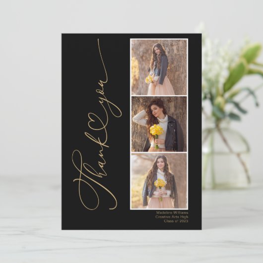 Modern Heart Black Gold Afstuderen Hartelijk dank Bedankkaart