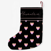 Modern Heart Black Pink Personalized Kleine Kerstsok (Achterkant)