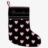 Modern Heart Black Pink Personalized Kleine Kerstsok (Voorkant)