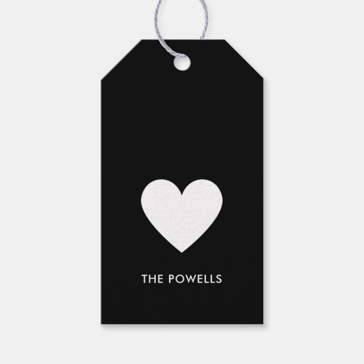 Modern Heart Black Preppy Stripes gepersonaliseerd Cadeaulabel (Voorkant)