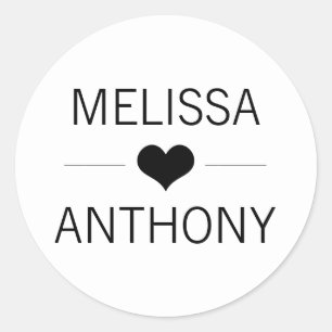 Modern Heart Black White Wedding Monogram zegels