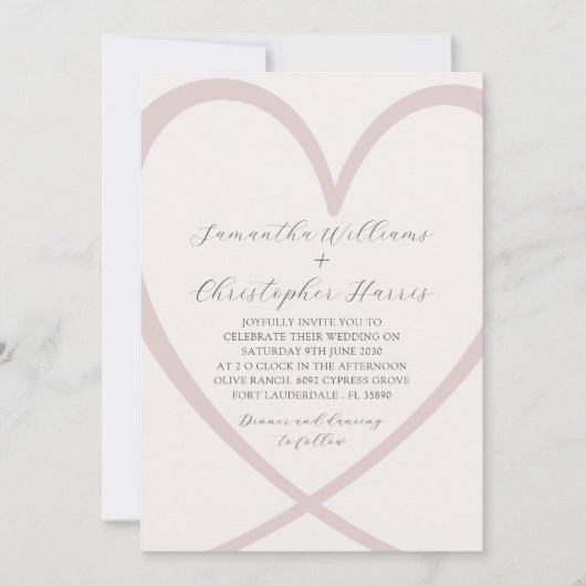 Modern Heart Blush Pink Wedding Kaart (Voorkant)