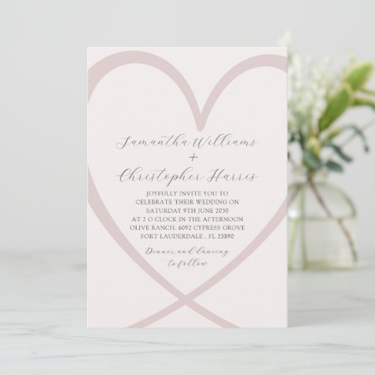 Modern Heart Blush Pink Wedding Kaart (Staand voorkant)