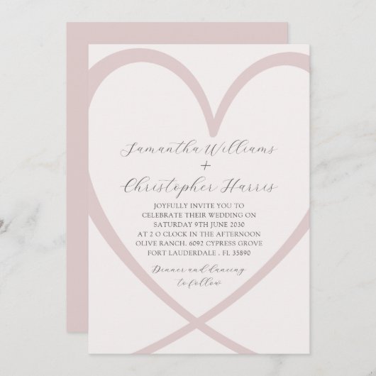 Modern Heart Blush Pink Wedding Kaart (Voorkant / Achterkant)
