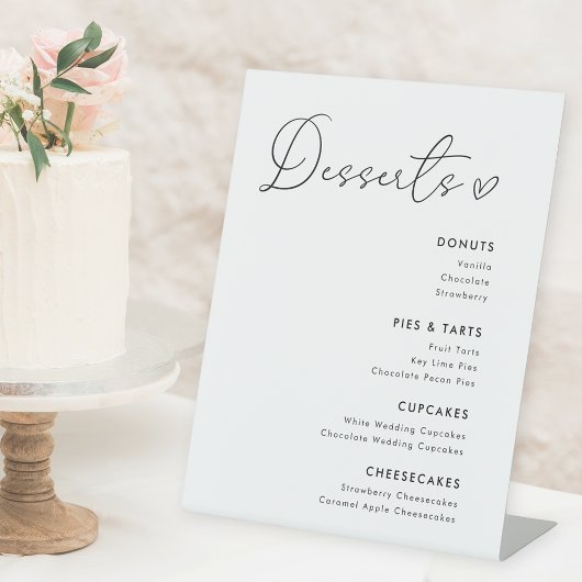 Modern Heart Calligraphy Wedding Desserts Menu Reclamebord Met Voetstuk