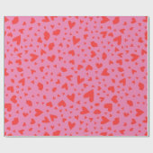 Modern Heart Confetti Red op roze Cadeaupapier (Vlak)