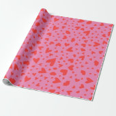Modern Heart Confetti Red op roze Cadeaupapier (Uitgerold)