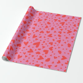Modern Heart Confetti Red op roze Cadeaupapier