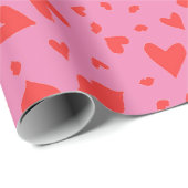Modern Heart Confetti Red op roze Cadeaupapier (Rol Hoek)