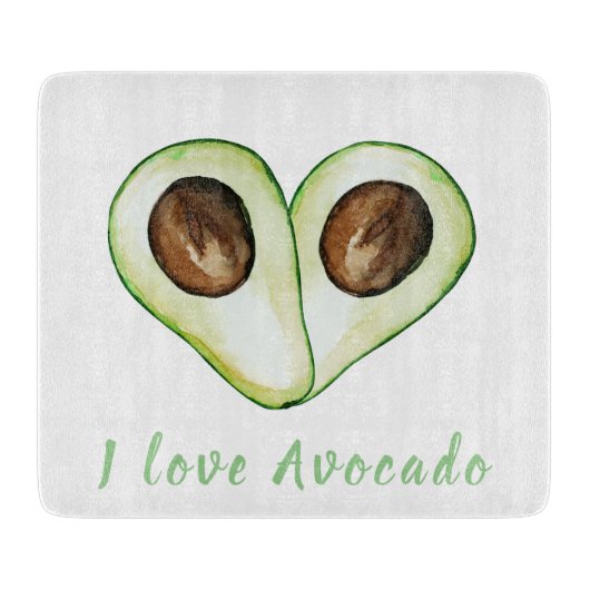 Modern Heart Green I Love Avocado Quote Snijplank (Voorkant)