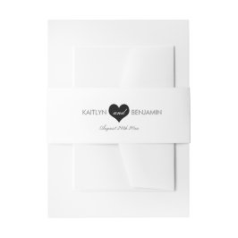 Modern Heart Invitation Belly Band-zwart en wit Uitnodigingen Wikkel