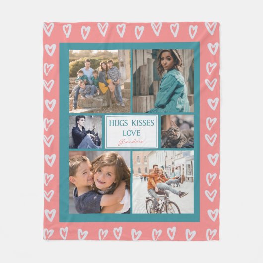 Modern Heart Love Pink Photo Collage Grandma Fleece Deken (Voorkant)