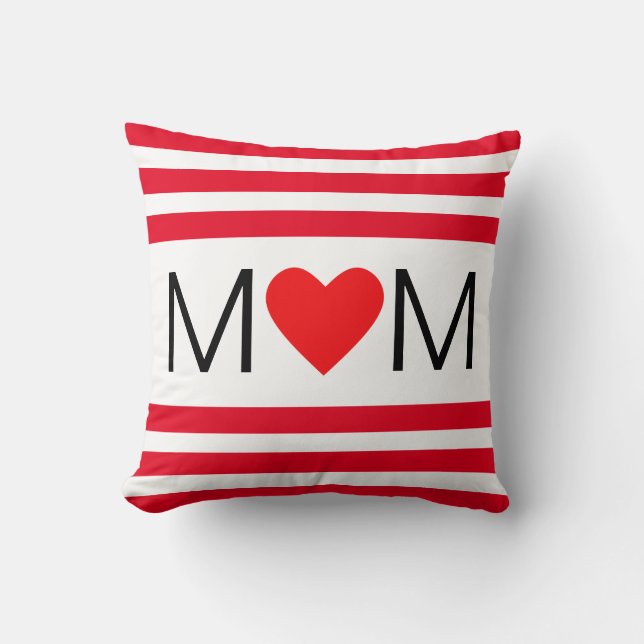 Modern Heart Mom op rood en wit gestreept Kussen (Voorkant)