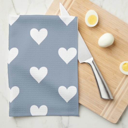 Modern Heart Pattern Dusty Blue Theedoek (Quarter Fold)