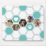 Modern Heart Paw Dog Foto Geometrisch Blauwgroen U Muismat<br><div class="desc">Deze unieke en moderne moderne Heart Paw Dog Photo Geometric Blauwgroen Unique Muismat is een stijlvolle en functionele manier om uw harige geliefden in het hart te houden terwijl u werkt. Met blauwgroen en witte mozaïek geometrie en pootafdrukken, met harten ertussen voor een extra speciale touch, zal deze duurzame mousepad...</div>