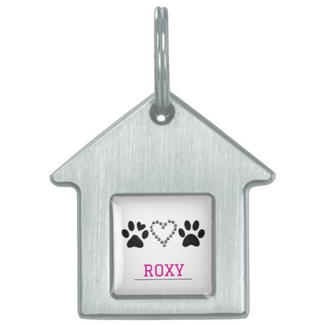 Modern Heart & Paws Framed Pet Tag Huisdieren Naamplaatje (Voorkant)
