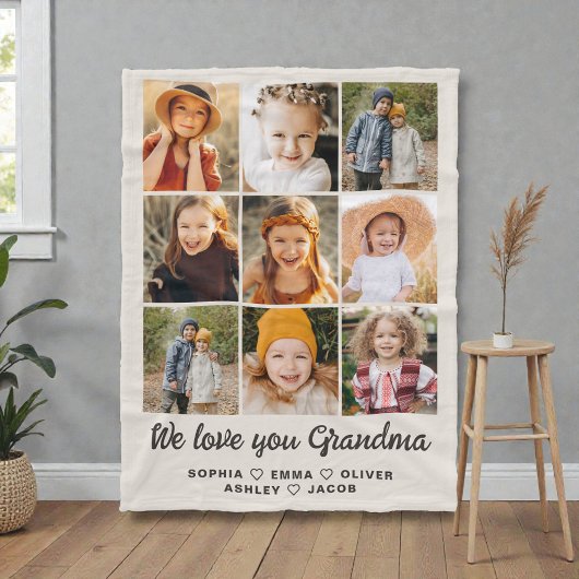 Modern Heart Photo Collage Blanket for Grandma Fleece Deken