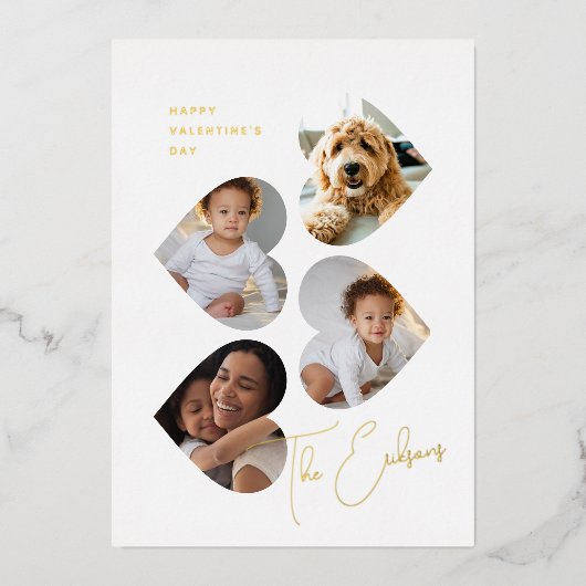 Modern Heart Photo Collage Folie Feestdagenkaart (Voorkant)