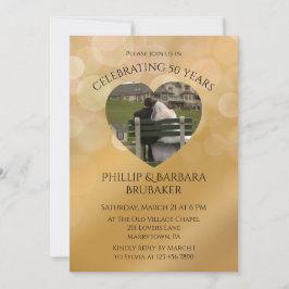 Modern Heart Photo Golden 50th Wedding Anniversary Kaart