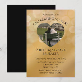 Modern Heart Photo Golden 50th Wedding Anniversary Kaart