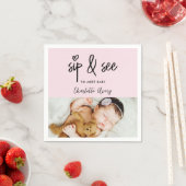 Modern heart Pink Sip & See Custom Baby Girl Photo Servet (Insitu)