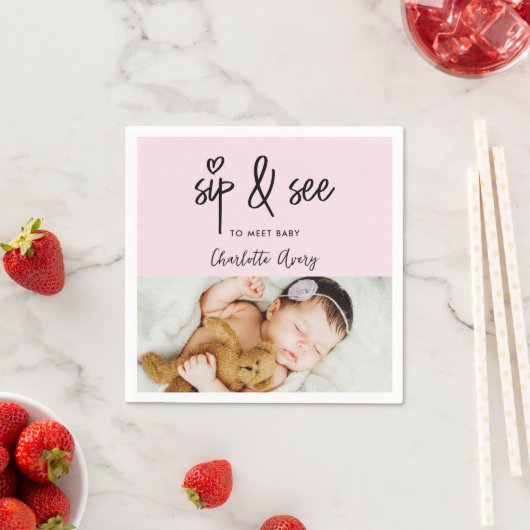 Modern heart Pink Sip & See Custom Baby Girl Photo Servet (Insitu)