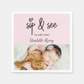 Modern heart Pink Sip & See Custom Baby Girl Photo Servet (Voorkant)