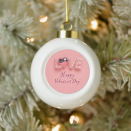  MODERN  HEART PINK VALENTINES DAY   KERAMISCHE BAL ORNAMENT