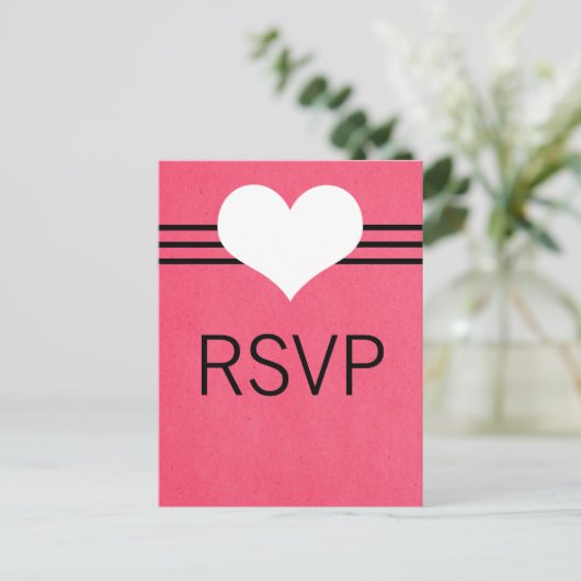 Modern Heart RSVP Briefkaart, Roze Uitnodiging Briefkaart (Staand voorkant)