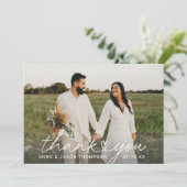 Modern Heart Script Persoonlijke bruiloft Foto Bedankkaart (Staand voorkant)
