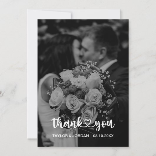Modern Heart Script Photo Wedding Wedding  Bedankkaart (Voorkant)